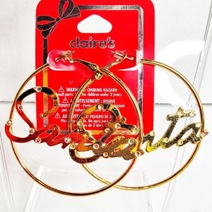 261C75 NWT Claire’s Gold Santa Hoop Earrings w/ Rhinestone Detail